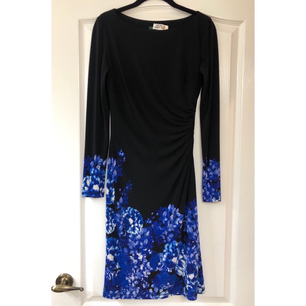 Ralph Lauren Black Faux Wrap Long Sleeve Dress